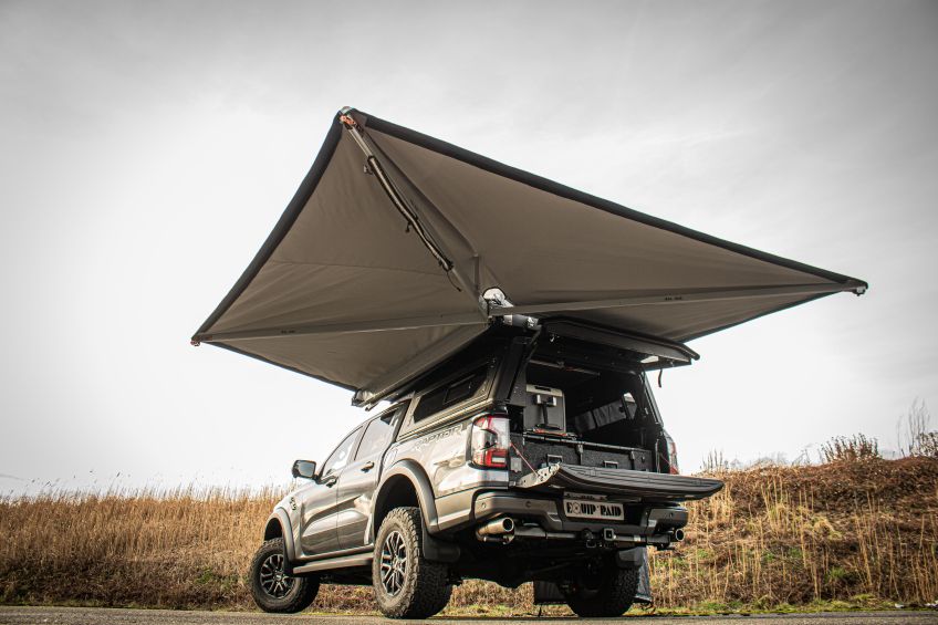 Ford Ranger Raptor 2023 préparé par Equip'Raid auvent autoporté 270° alu-cab