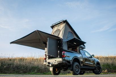 Ford Ranger PXIV préparation tout terrain pick up 4x4 raid bivouac en Alsace Canopy Camper Alu-Cab ouvert