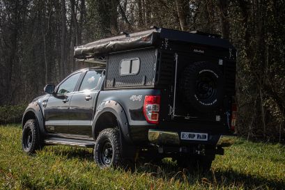 Ford ranger PXII Canopy Camper préparé par equip'raid equipement tout-terrain 4x4 raid bivouac 3/4 arrière
