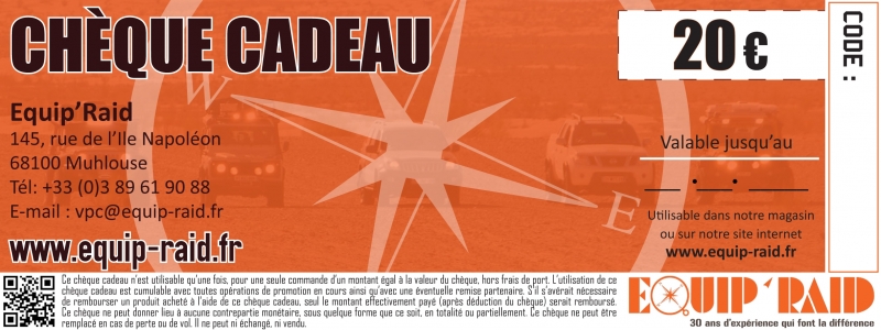 CHEQUE CADEAU EQUIPRAID D'UNE VALEUR DE 20 EUROS