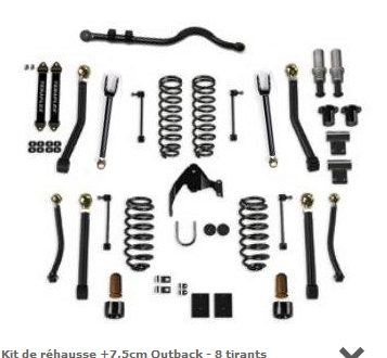 KIT DE REHAUSSE +7,5 CM OUTBACK TERAFLEX 8 TIRANTS SANS AMORTISSEURS POUR JEEP WRANGLER JK 4PORTES