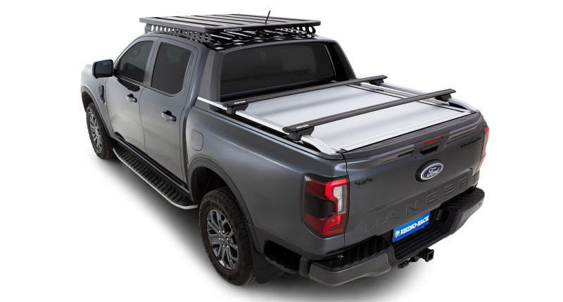 KIT 2 BARRES DE BENNE VORTEX NOIRES 1650MM ET PIEDS RHINO RACK SUR BARRES LONGITUDINALES D'ORIGINES POUR FORD RANGER WILDTRAK A PARTIR DE 2022