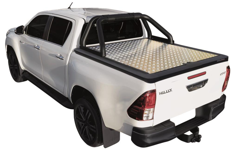 TONNEAU COVER ALUMINIUM V2 POUR TOYOTA HILUX REVO DOUBLE CABINE A PARTIR DE 2016 - plaque centrale stri&eacute;e aluminium