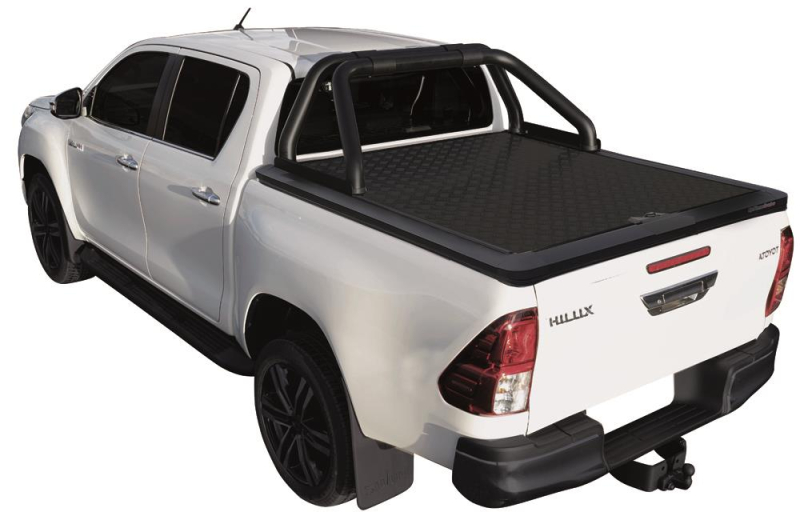 TONNEAU COVER ALUMINIUM NOIR V2 POUR TOYOTA HILUX REVO DOUBLE CABINE A PARTIR DE 2016 - plaque centrale stri&eacute;e aluminium thermolaqu&eacute;e noir
