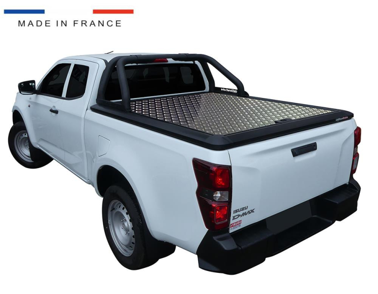 TONNEAU COVER ALUMINIUM V2 POUR ISUZU D-MAX EXTRA CABINE A PARTIR DE 2020 - plaque centrale stri&eacute;e aluminium