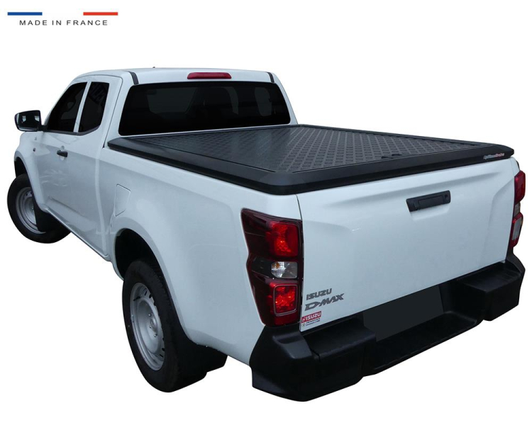 TONNEAU COVER ALUMINIUM NOIR V2 POUR ISUZU D-MAX EXTRA CABINE A PARTIR DE 2020 - plaque centrale stri&eacute;e aluminium thermolaqu&eacute;e noir