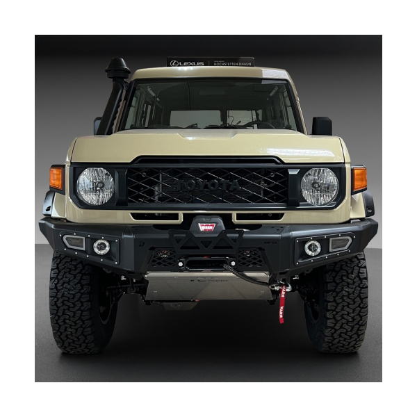 PARE CHOC AVANT AFN RENFORC&Eacute; EN ACIER AVEC FEUX ANTI BROUILLARD POUR TOYOTA LAND CRUISER J76 78 79 2024+