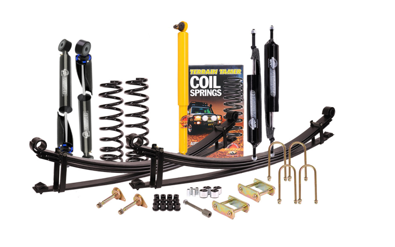 KIT DE SUSPENSION TERRAIN TAMER REHAUSSE +40/50MM AVEC AMORTISSEURS FORTIFI&Eacute;S POUR TOYOTA LANDCRUISER 78/79